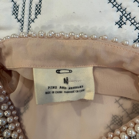 Beautiful sheer Urban Outfitters valentine light pink pearl beaded collar blouse - Picture 4 of 6